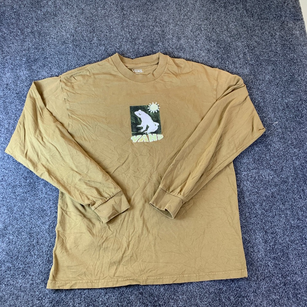 Vans Long Sleeve T-Shirt Mens Medium Tan Excellent Frog Graphic Loose Fit Tee